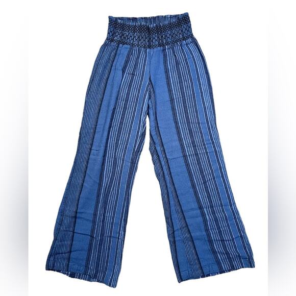 Indigo Rein Blue Ombré Striped High Rise Wide Leg Boho Linen Pants Womens Medium - Picture 1 of 8